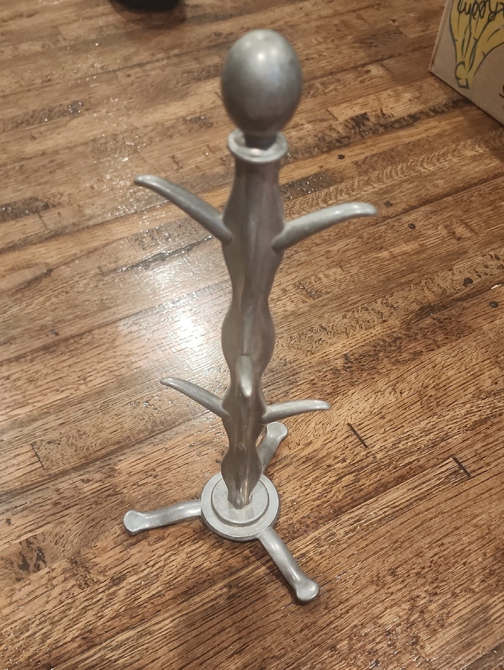 Vintage Aluminum Finish Jewelry Stand with Multiple Hooks